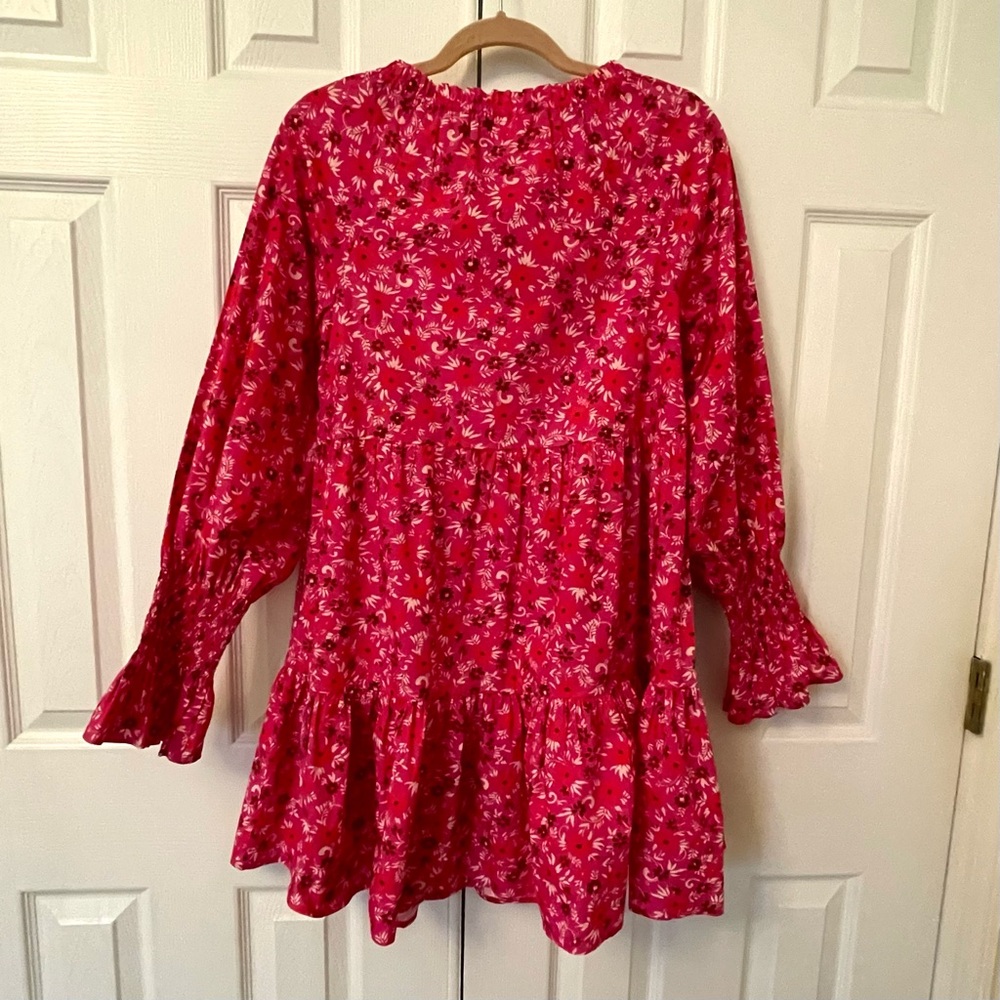 FIGUE Bella French Pink Floral Print Tiered Cotton Mini Baby Doll Dress - Picture 7 of 16